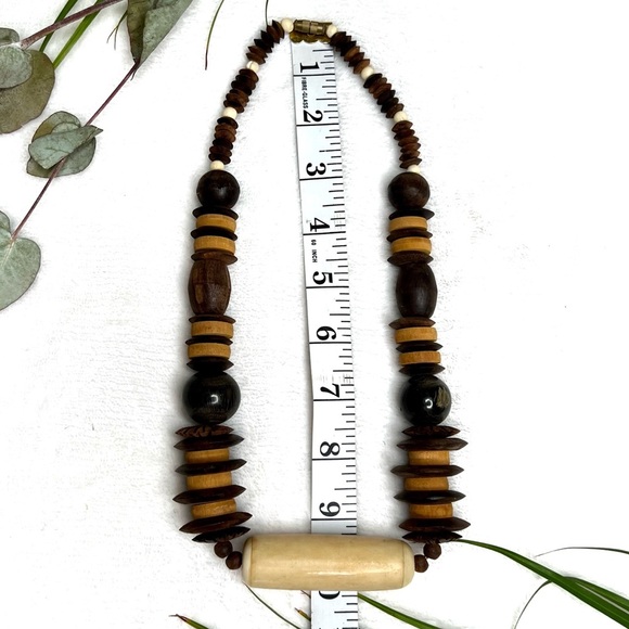 Wooden Beaded Necklace Boho Tribal Bohemian Statement Boho Wood 10 Inches - Picture 9 of 14